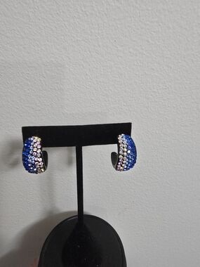 Crystal Pavé Hoop Earrings in Blue and Iridescent